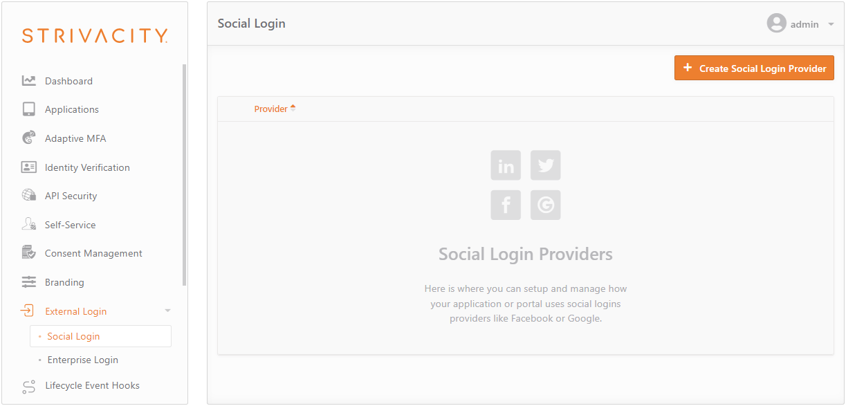 Social login page without any providers added yet